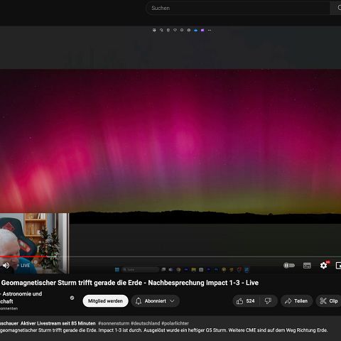 Bildschirmfoto 2024-05-11 um 14.01.26 LP-Indie zeigt in einem Live-Stream auf Youtube meine Polarlichter-Aufnahme. https://www.youtube.com/watch?v=tVzO6lQKCCs