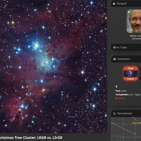 Bildschirmfoto 2025-03-28 um 00.39.34 Meine Vergleichsaufnahmen zum Christbaum-Cluster sind nominiert worden für ein Top-Pick auf Astrobin.