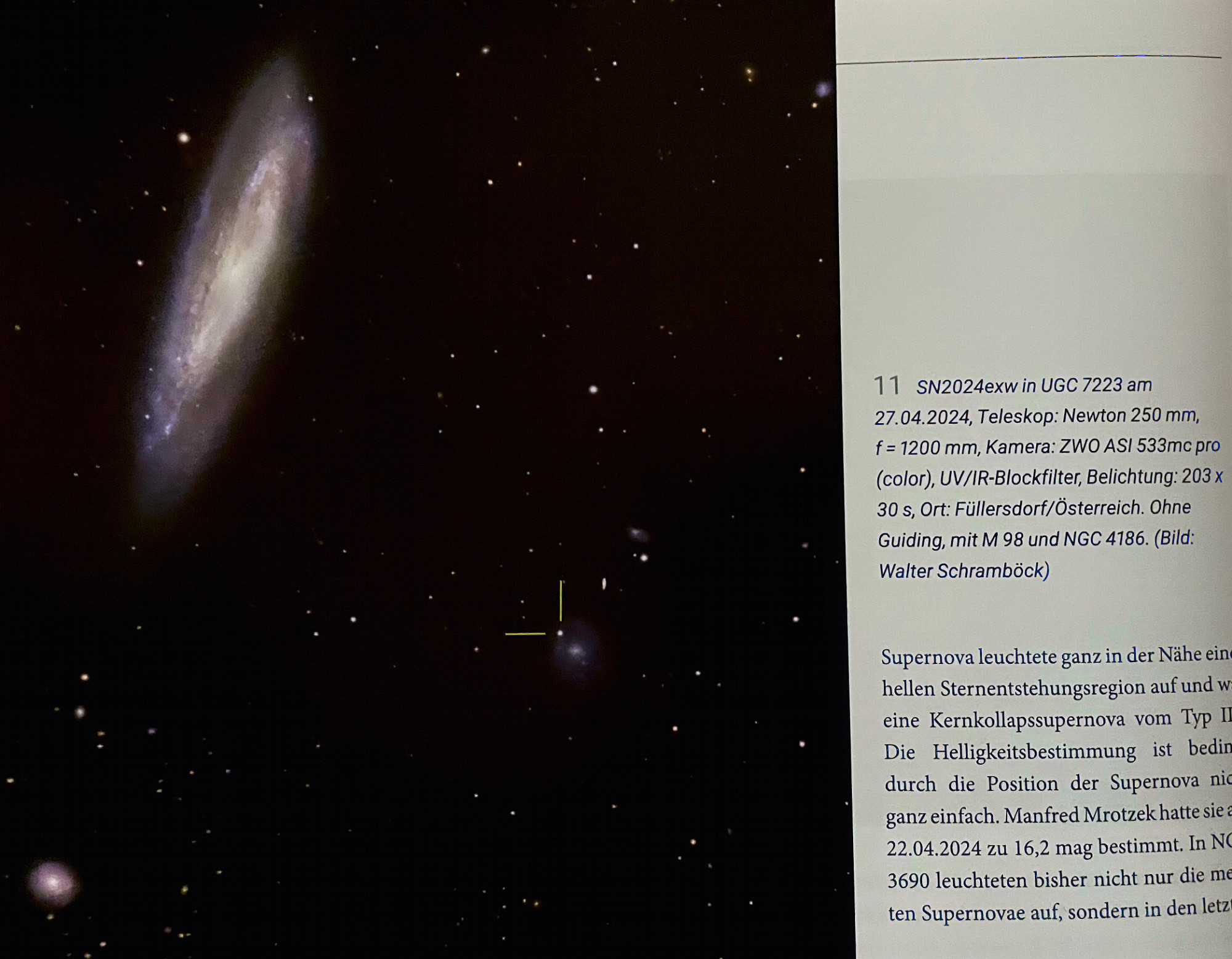 IMG_0022 Meine Aufnahme von der Supernova SN2024exw fand seinen Weg in einen Artikel über die "Supernovae im Frühjahr 2024" von Manfred Mrotzek im Journal für Astronomie Nr.91.