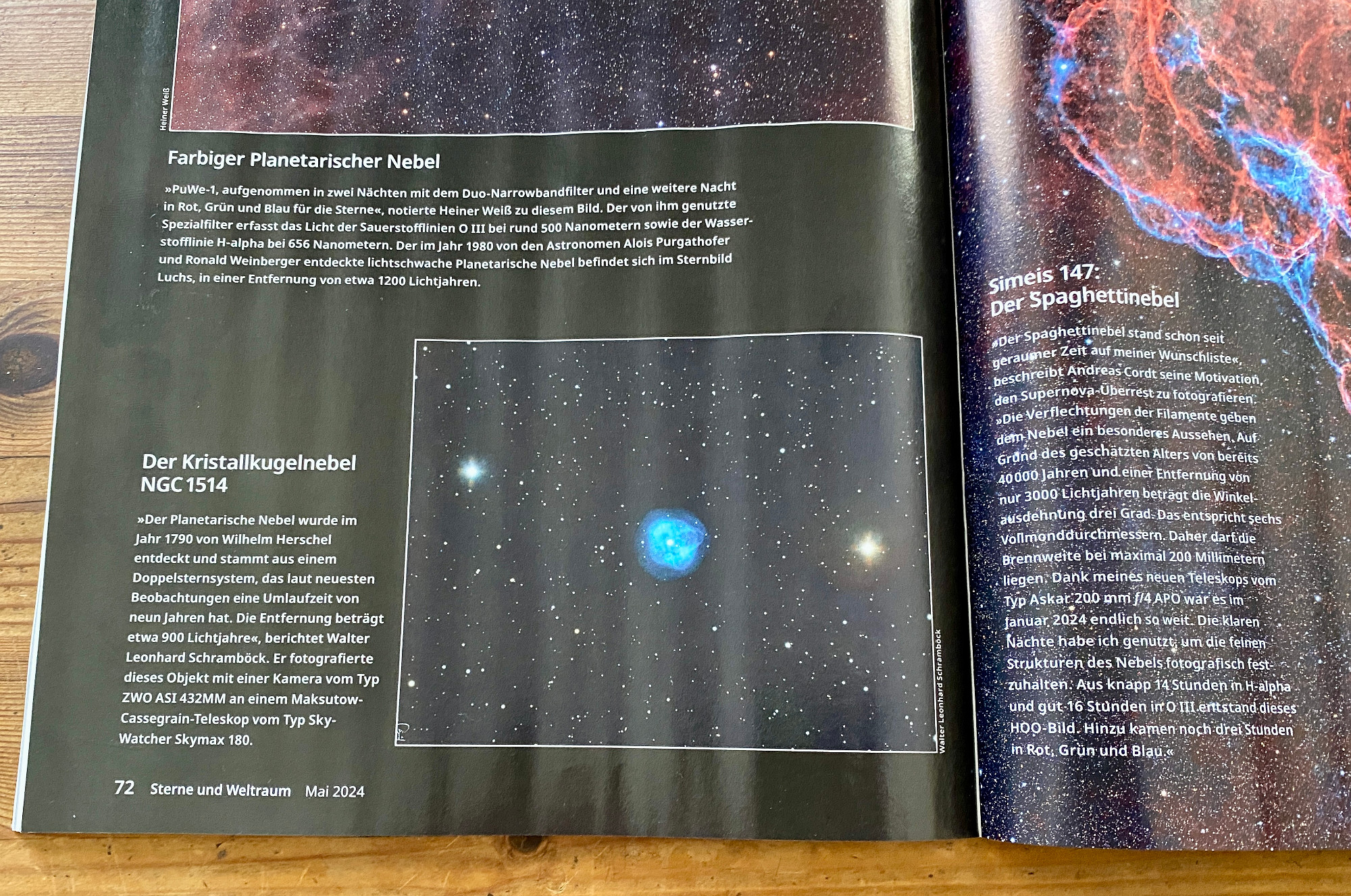 IMG_5982 2 Druck meiner Aufnahme vom Kristallkugelnebel mit namentlicher Erwähnung im Printmedium "Sterne und Weltraum" Ausgabe 4, 2024.