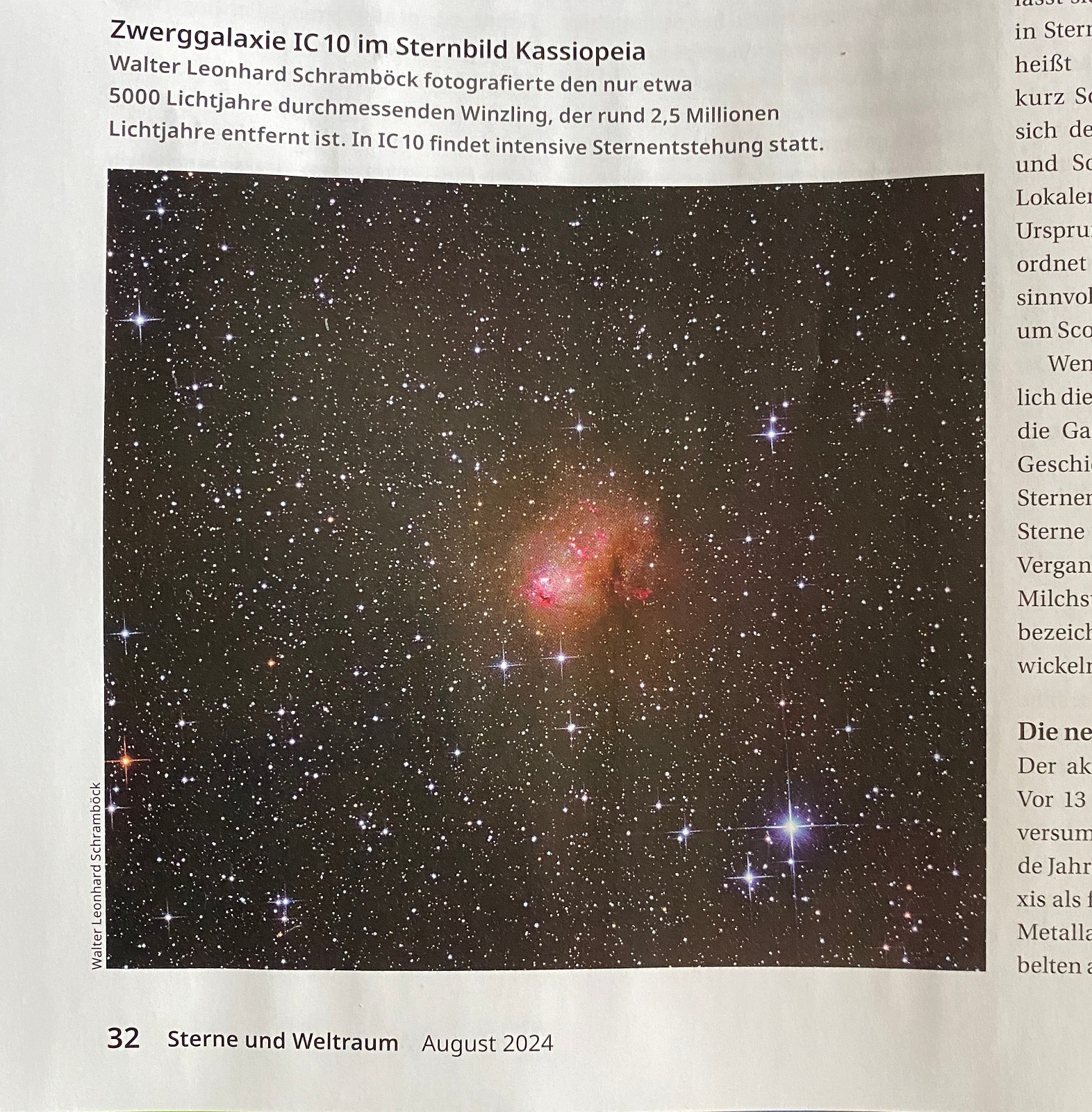 IMG_6196 In "Sterne und Weltraum" Ausgabe 8/24 auf Seite 32 ist diese Aufnahme von mir von der Zwerggalaxie IC10 in einem Artikel zur Sternentstehung in der Milchstraße zu finden.